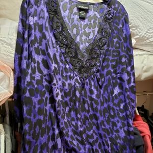 Lane Bryant 18/20 satin purple leopard peplum top